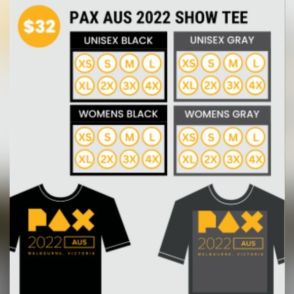 PAX Aus 2022 show tees - Black 2XL & Grey L - Picture 2 of 2